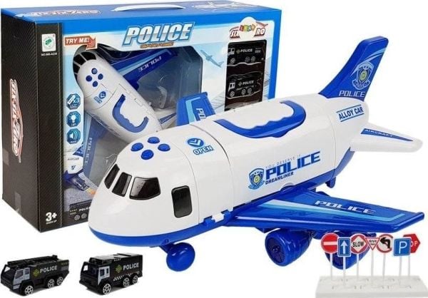 Lean Cars Folding Police Plane med bilar 1:64 med Slowat och Shunie
