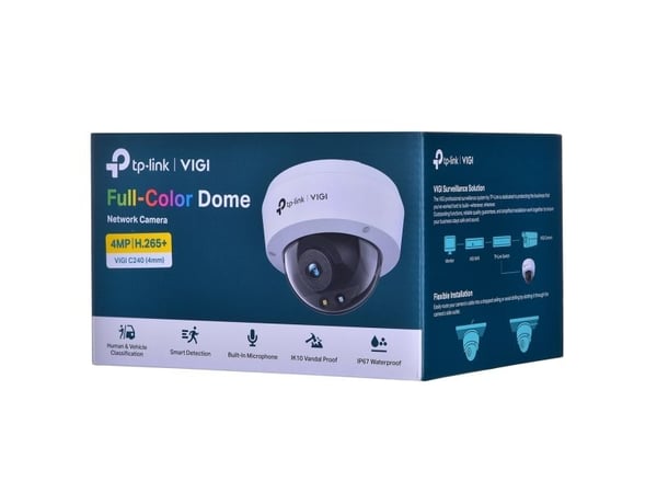 TP-Link VIGI C240 (4mm), IP-sikkerhetskamera, Inne & Ute, Koblet med ledninger (ikke trådløs), CE, BSMI, VCCI, ONVIF, Tak/Vegg, Sort, Hvit