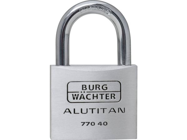 Burgwachter Alutitan, konvensjonell hengelås, nøkkellås, likt nøkkel, sykkel, koffert, verktøykasse, aluminium, titan, aluminium