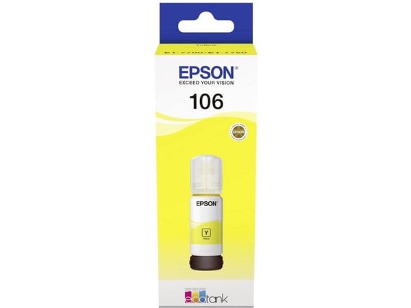 Epson 106 EcoTank Yellow ink bottle, Alkuperäinen, Keltainen, Epson, - EcoTank ET-7750 - EcoTank ET-7700, 70 ml, Mustesuihkutulostus