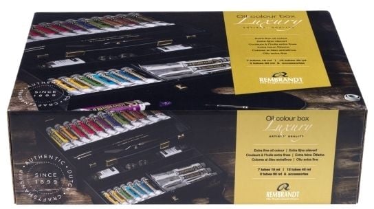 Rembrandt oljemalingssett i trekasse Luxury | 7 x + 12 x 40 ml + 3 x 60 ml + tilbehør