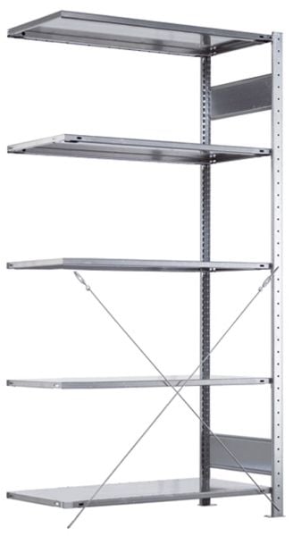 Følgesektion Boltless lagerreol, rygkryds 2000x1000x300 150 kg/hylde