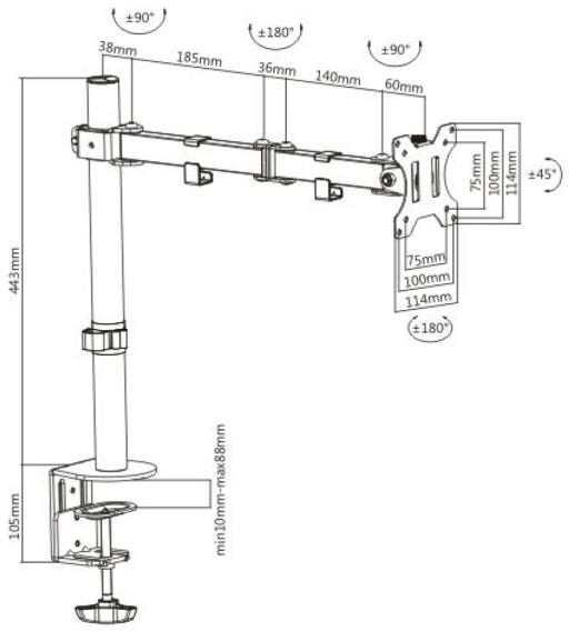Techly ICA-LCD 503BK, Klämma, 8 kg, 33 cm (13"), 81,3 cm (32"), 100 x 100 mm, Svart