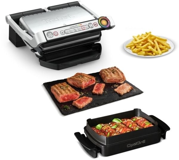 Tefal OptiGrill + Snacking & Baking GC714D, kontaktgrill (sølv/svart, 2000 watt)