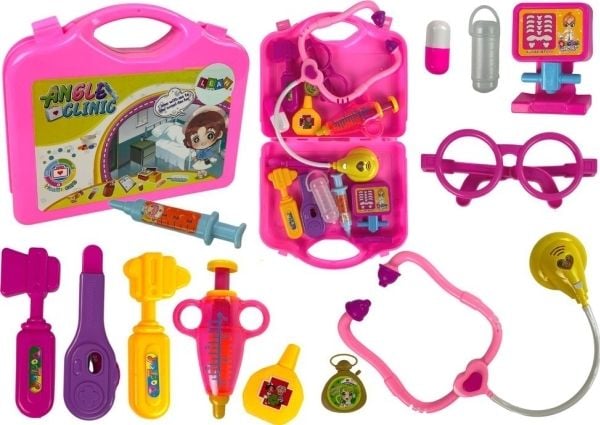 LeanToys lekesett for lege med koffert (rosa) stetoskop
