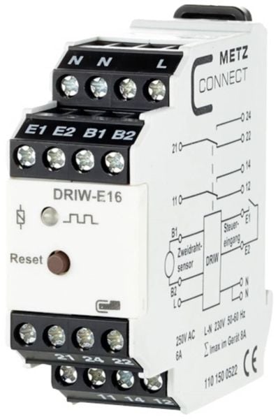METZ CONNECT DRIW-E16, Musta, Valkoinen, 250 V, 8 A, 22,5 x 60 x 61,3 mm