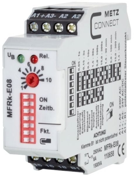 METZ CONNECT MFRk-E08, valkoinen, 24 V, 250 V, 22,5 x 60 x 61,3 mm, 70 g, -10 - 55 °C