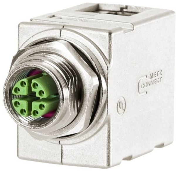 METZ CONNECT MWN911A415, M12 to RJ45, Sølv, Ledning feste, Cat6a, IP67, 46,4 mm