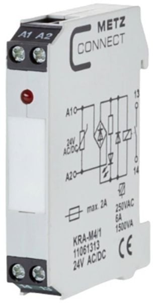 METZ CONNECT KRA-M4/1, valkoinen, 24 V, 250 V, 11,2 x 60 x 87,5 mm, 45 g, -20 - 55 °C, -20 - 55 °C