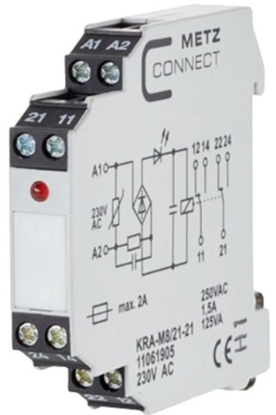 METZ CONNECT KRA-M8/21-21, valkoinen, 230 V, 250 V, 11,2 x 60 x 61,3 mm, 45 g, -20 - 55 °C, -20 - 55 °C