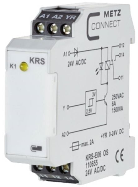 METZ CONNECT KRS-E06 24 V AC/DC, Valkoinen, Polyamidi, 6 A, kytkin, 80 W, 80 A