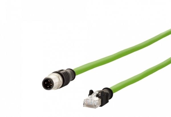 METZ CONNECT - Nettverkskabel - 4-pins M12 (P) til RJ-45 (hann) - 5 m - 4.8 mm - S/UTP - CAT 5e - halogenfri, flertrådet - grønn