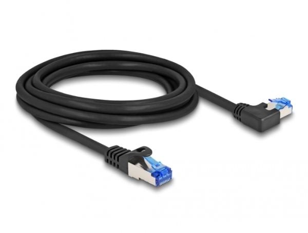Delock - Nettverkskabel - RJ-45 (hann) rett til RJ-45 (hann) venstreivinklet - 3 m - 6 mm - S/FTP - CAT 6a - halogenfri, uten hindringer - svart