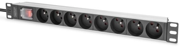 DIGITUS - Flerkoplingslist (kan monteres i rack) - aluminum profile and switch - AC 250 V - 4000 watt - inngang: power CEE 7/7 - utgangskontakter: ...