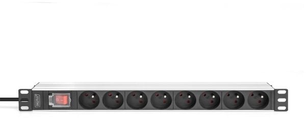 DIGITUS - Flerkoplingslist (kan monteres i rack) - aluminum profile and switch - AC 250 V - 4000 watt - inngang: power CEE 7/7 - utgangskontakter: ...