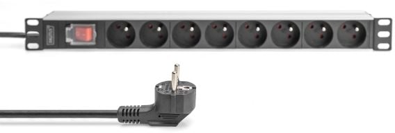 DIGITUS - Flerkoplingslist (kan monteres i rack) - aluminum profile and switch - AC 250 V - 4000 watt - inngang: power CEE 7/7 - utgangskontakter: ...