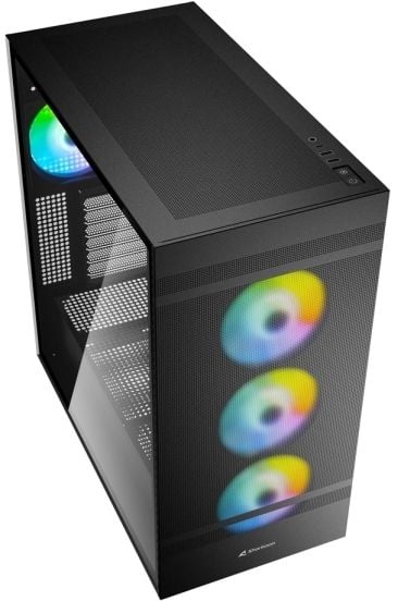 Sharkoon Rebel C50 RGB - ATX-boks - sidepanel med vindu (herdet glass) - ingen strømforsyning (ATX) - svart - USB/lyd