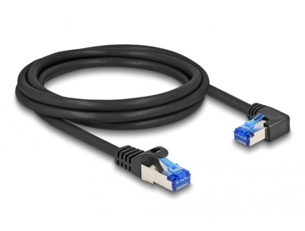Delock - Nettverkskabel - RJ-45 (hann) rett til RJ-45 (hann) høyrevinklet - 2 m - 6 mm - S/FTP - CAT 6a - halogenfri, uten hindringer - svart