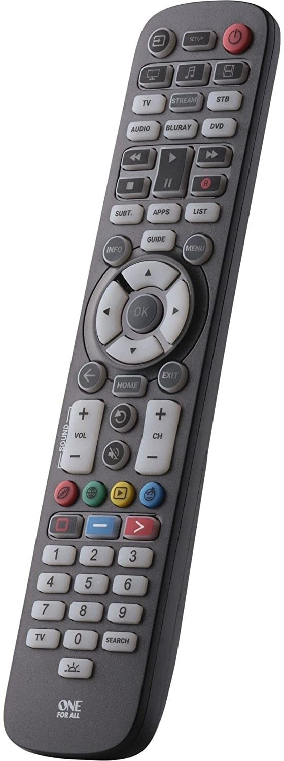 One For All Essential 6, DVD/Blu-ray, IPTV, Lydplankehøyttaler, TV, IR Kabelfri, Trykknapper, Svart