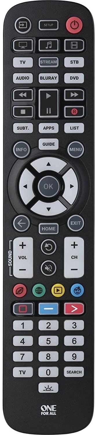 One For All Essential 6, DVD/Blu-ray, IPTV, Lydplankehøyttaler, TV, IR Kabelfri, Trykknapper, Svart