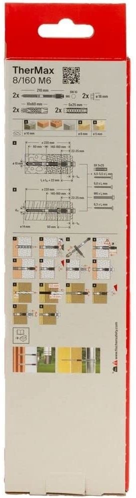 fischer avstandsmonteringssystem THERMAX 8/160 M6 sort/grå 2 stk (045684)