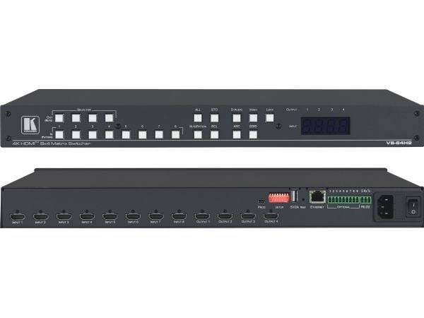 Kramer VS-84H2 8x4 4K HDR HDCP 2.2 Matrix Switcher with Digital Audio Routing - Video/audio switch - stasjonær, rackmonterbar