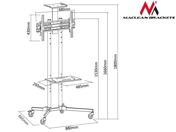 Maclean MC-661 - Vogn - for flat panel / DVD-spiller - plastikk, aluminium, stål - skjermstørrelse: 32"-55"