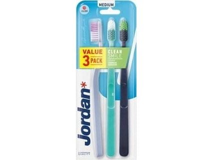 Jordan Clean Smile tannbørste - medium 1 stk.-3 stk - fargemiks