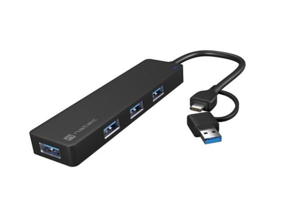 Natec USB HUB USB-C 3.0 NATEC MAYFLY 4-LIITÄNTÄ MUSTA + USB-A-SOVITIN