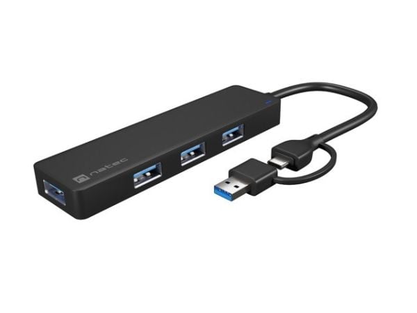 Natec USB HUB USB-C 3.0 NATEC MAYFLY 4-LIITÄNTÄ MUSTA + USB-A-SOVITIN
