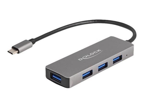 Delock 4-porter USB 3.2 Gen 1-hub med USB Type-C-tilkobling – USB Type-A-kontakter på siden