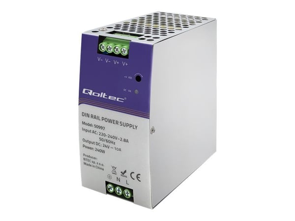 Qoltec - Strømforsyning (DIN-skinnemonterbar) - industrial, 24V, 10A - AC 220-240 V - 240 watt - sølv
