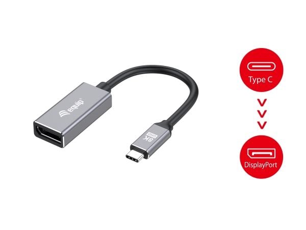 Equip 133493, 0,15 m, USB Type-C, DisplayPort, Urosliitin, Naarasliitin, Suora, Suora