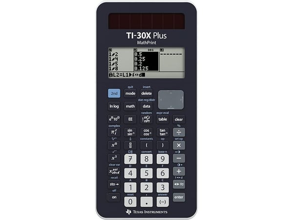 Texas Instruments TI-30X, lomme, vitenskapelig, 16 siffer, 4 linjer, batteri/solar, svart