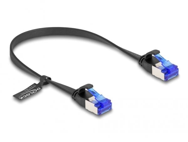 Delock - Koblingskabel - RJ-45 (hann) til RJ-45 (hann) - 25 cm - U/FTP - CAT 6a - uten hindringer, flat - svart