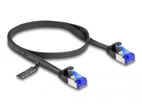 Delock - Koblingskabel - RJ-45 (hann) til RJ-45 (hann) - 50 cm - U/FTP - CAT 6a - uten hindringer, flat - svart
