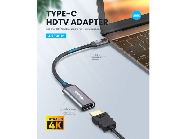 Equip 133491, 0,15 m, USB Type-C, HDMI, Hankjønn, Hunkjønn, Rett