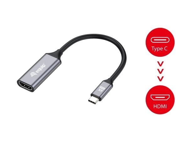 Equip 133491, 0,15 m, USB Type-C, HDMI, Hankjønn, Hunkjønn, Rett