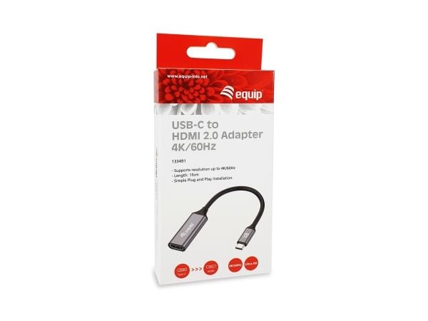 Equip 133491, 0,15 m, USB Type-C, HDMI, Hankjønn, Hunkjønn, Rett