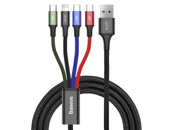 Baseus CA1T4-B01, Sort, USB A, Lightning + micro-USB B + USB C, 1,2 m, Hanstik, Hanstik