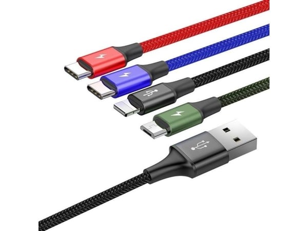Baseus CA1T4-B01, Sort, USB A, Lightning + micro-USB B + USB C, 1,2 m, Hanstik, Hanstik