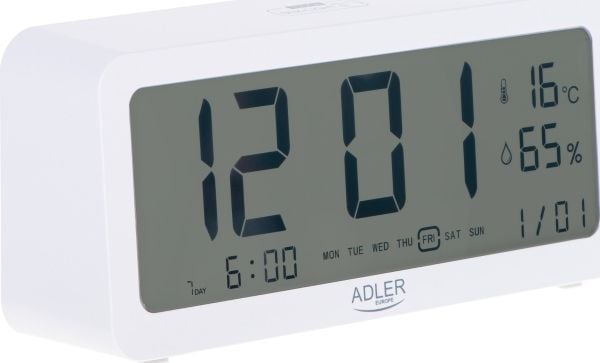 Adler AD 1195w batteriklokke - hvit