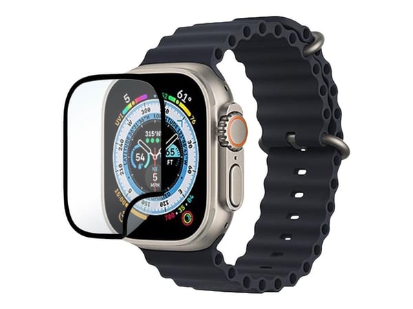 eSTUFF Titan Shield - Skjermbeskyttelse for smart armbåndsur - flexible, hybrid - glass - rammefarge svart - for Apple Watch Series 6, Series 7, Se...