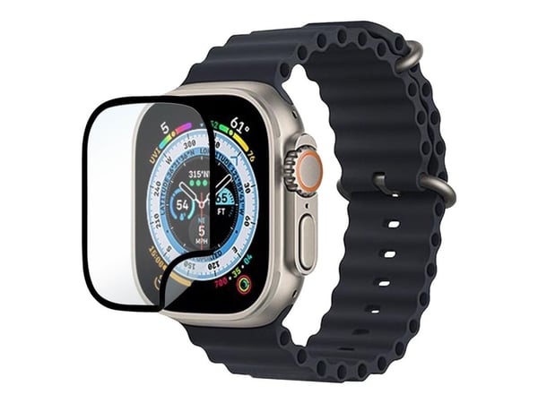 eSTUFF Titan Shield - Skjermbeskyttelse for smart armbåndsur - flexible, hybrid - glass - rammefarge svart - for Apple Watch Series 6, Series 7, Se...