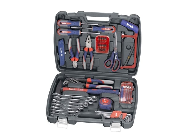 kwb Tool Case 65 PC, 8,10,11,12,13,15,17,19 mm, Vakio-kaapeli, Musta, 2 Avainta, 65 työkalua