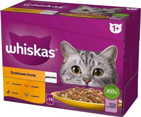 WHISKAS poset jelly poultry, duck, turkey, chicken - vådfoder til katte - 12x85 g