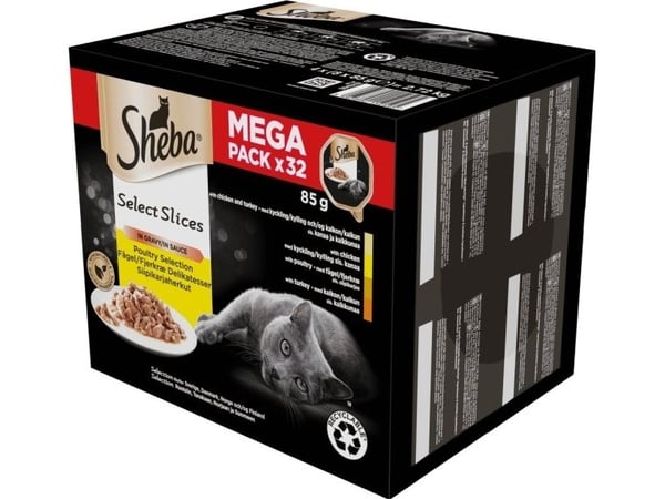 SHEBA skål våtfoder kyckling/kyckling/kalkon - 32x85g