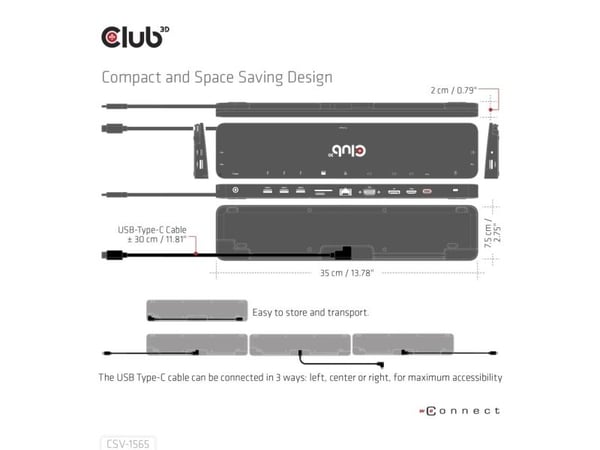 Club 3D CSV-1565 - Dokkingstasjon - USB-C - VGA, HDMI, DP - 1GbE - 100 watt