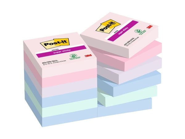 Super Sticky Notes Post-it® Soulful, 47,6 x 47,6 mm, pakke med 12 stk.