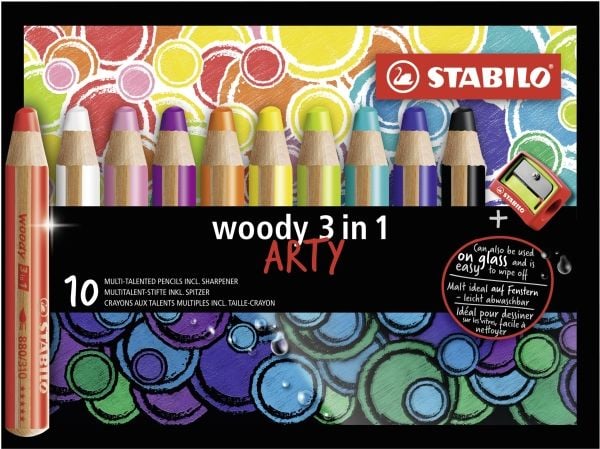 STABILO woody 3 in 1, Flerfarget, 10 stykker